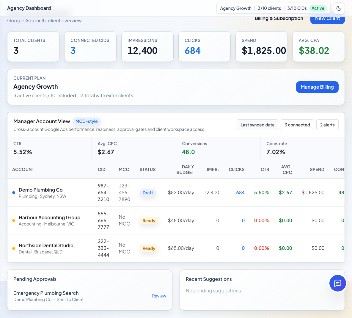 LeadGenBud agency dashboard preview in light theme