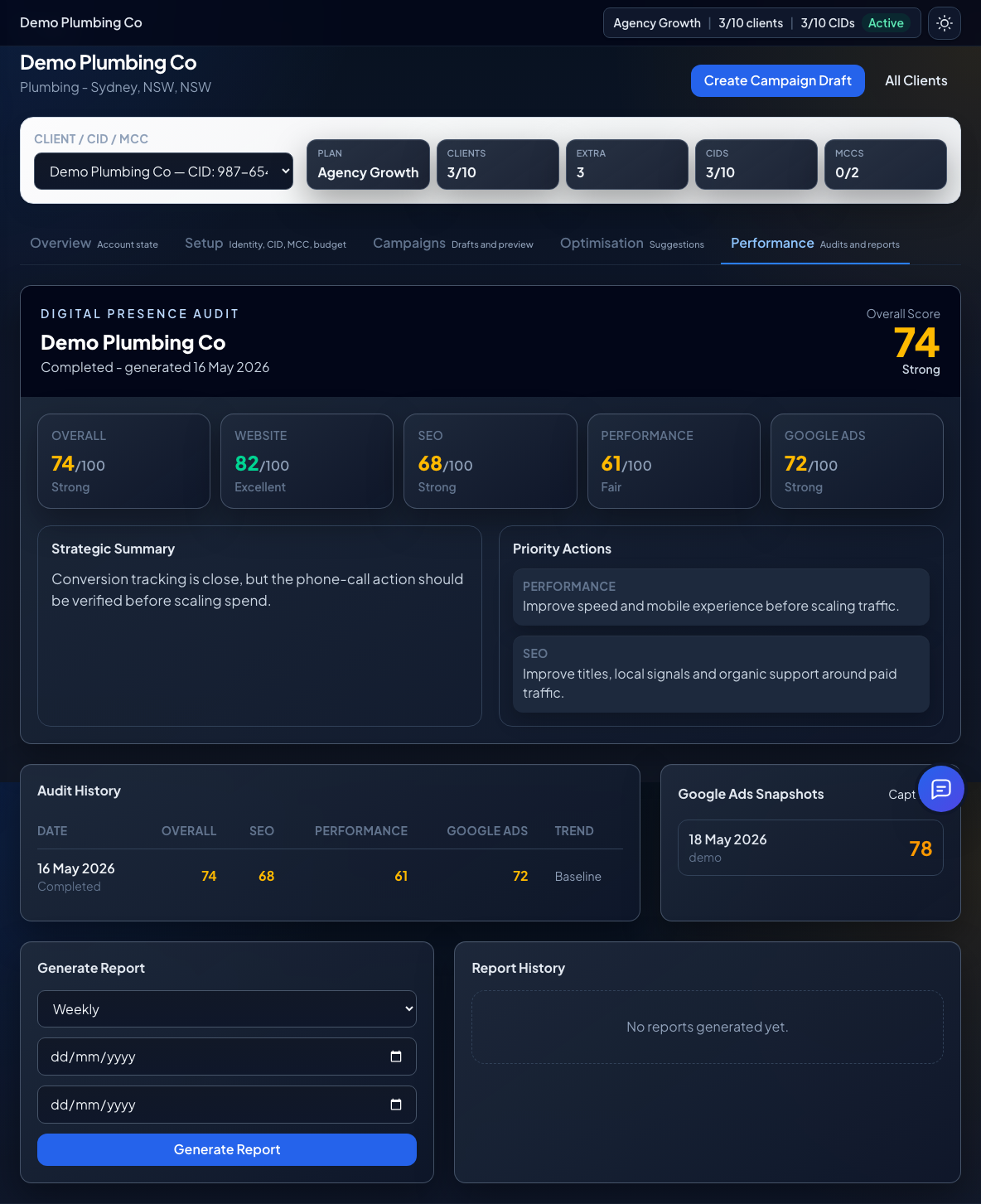 Audit workspace screenshot in dark theme
